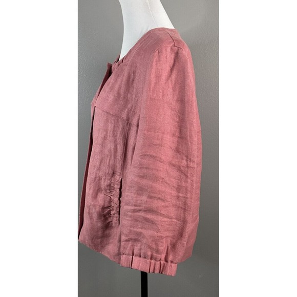 Company Ellen Tracy Womens L Full Zip Pink Linen Jacket Collared Lined Coat - Picture 2 of 7